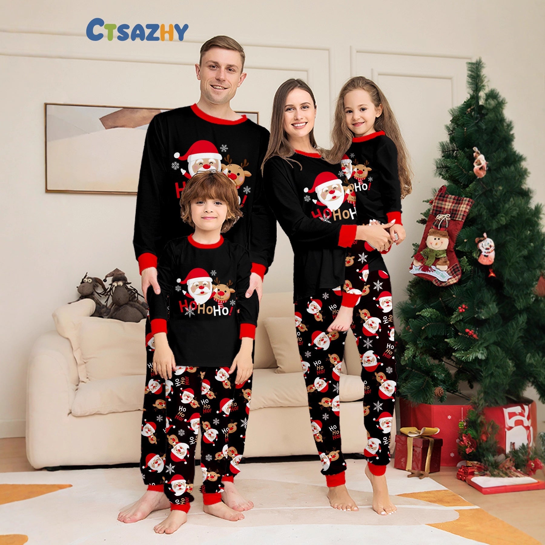 "Ho Ho Ho" Family Christmas Pajamas Santa Claus Print Loungewear Pajamas